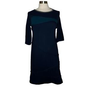 Aimee Grub Minimalist Patch Work Dress Women’s Medium Lagenlook Art to Wear Navy